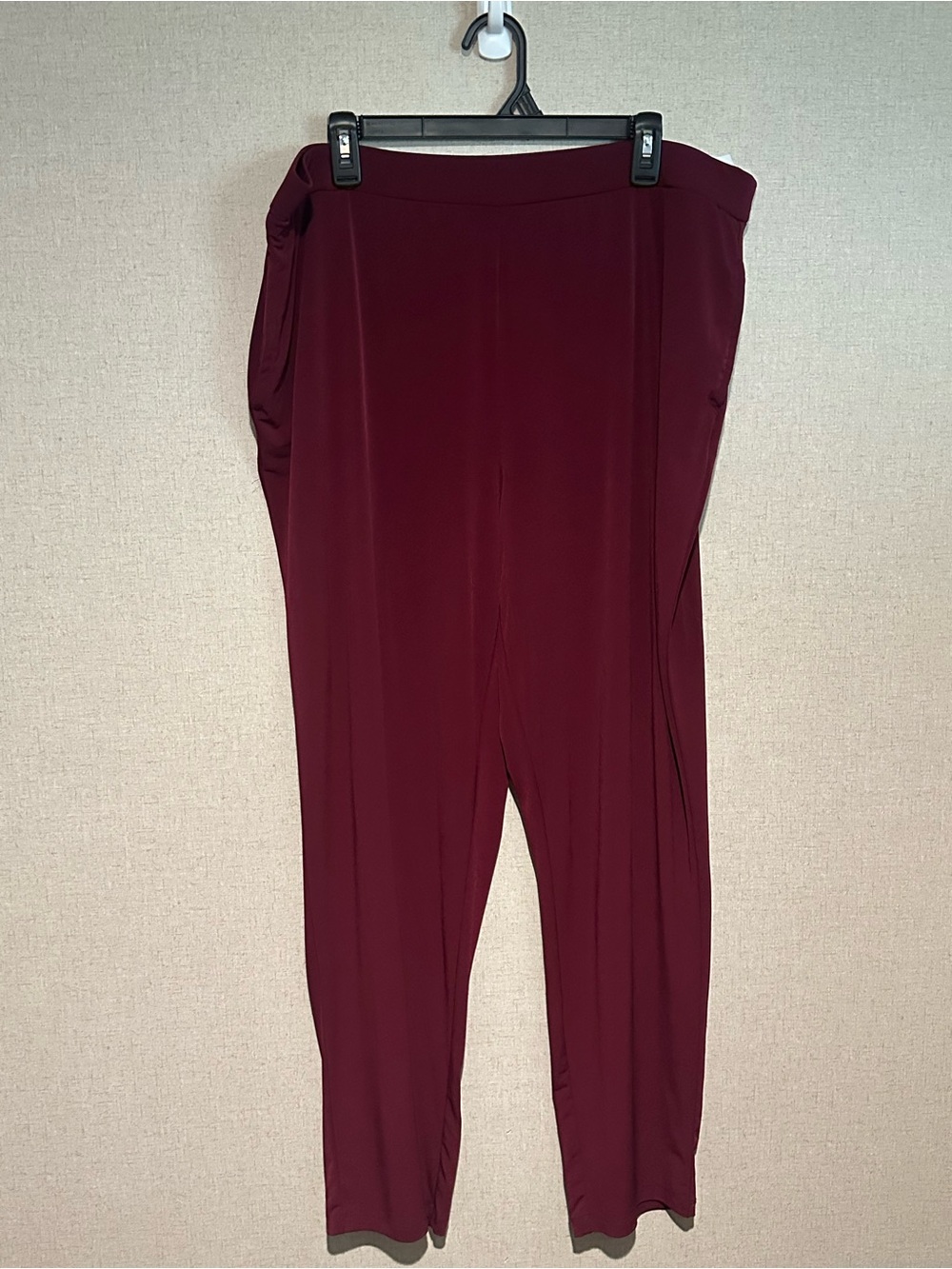 Susan Graver 1X Burgundy Stretch Waist Pull On Office Pants